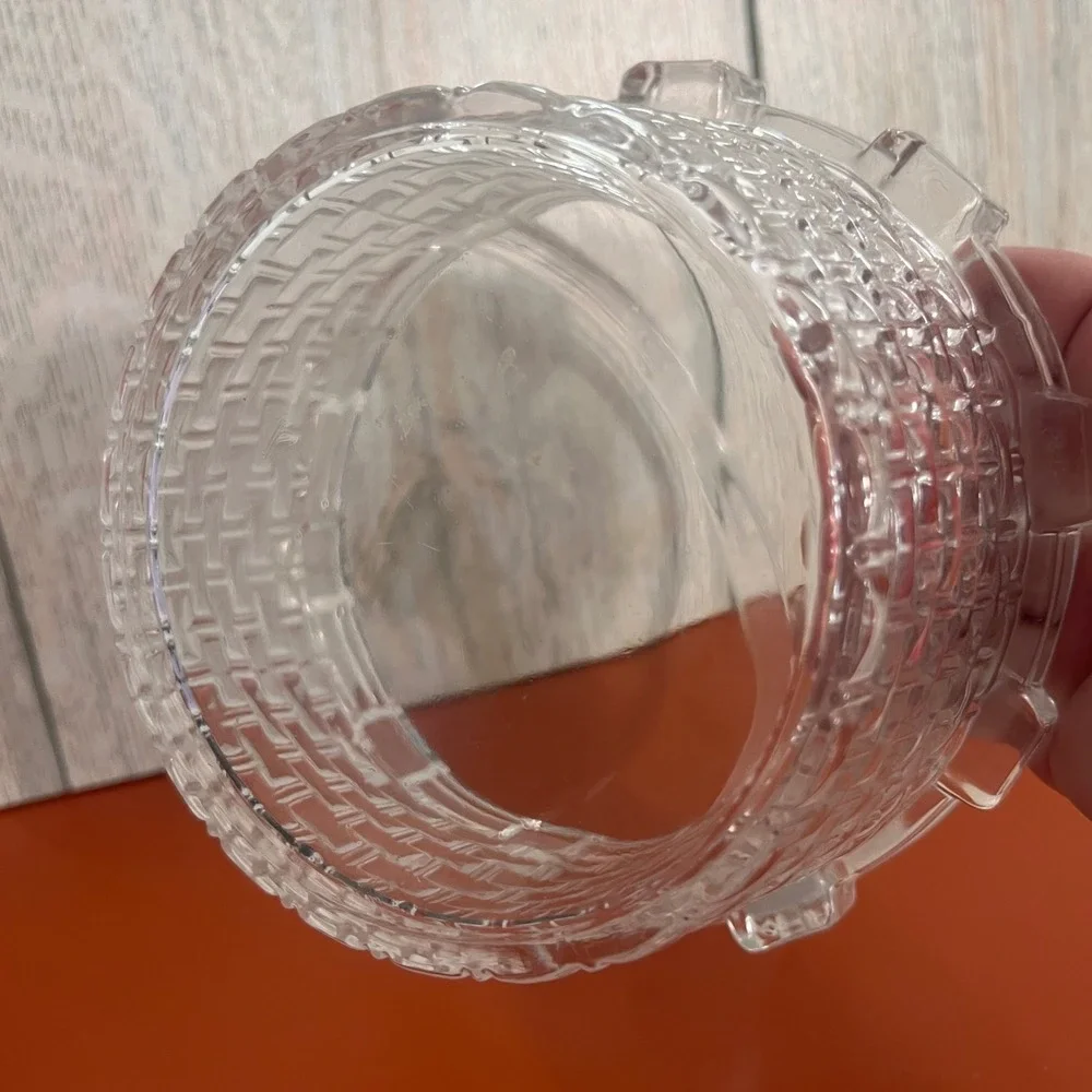 Vintage‎ Clear Pressed Glass Basketweave Candy Dish with Handle Decorative Bowl